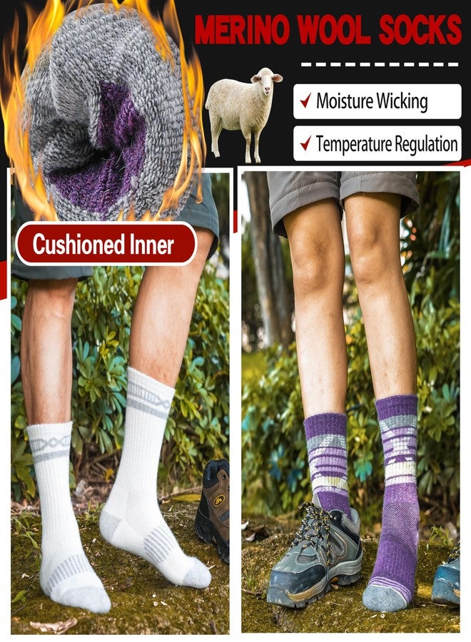 Welwoos Merino Wool Socks for Women Men Thermal Winter Warm Hiking Cozy Crew Work Gift Socks Stocking Stuffers 5 Pairs(Purple,M) - Image 3